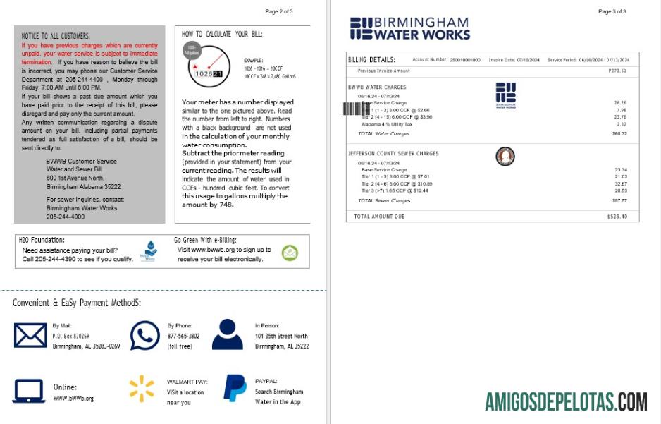 realista REINO UNIDO BIRMINGHAM WATER Business Utility Bill Modelo Word e PDF 2 3